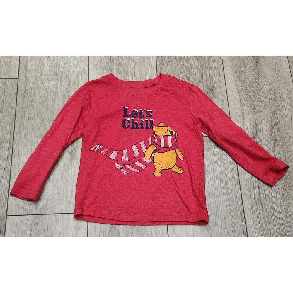 Disney Winnie the Pooh‎ Let's Chill Long Sleeve Shirt Kids 3T Red Holiday Winter